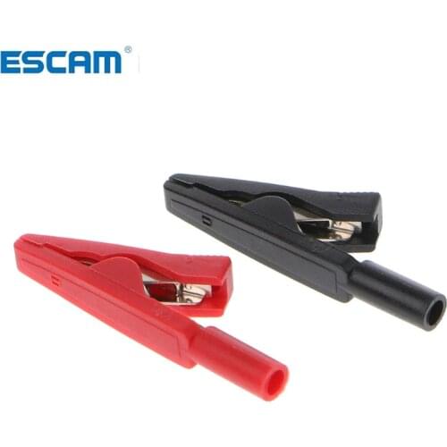 ESCAM 2 Pcs Insulated Alligator Clip 2mm Banana Female Adapter Meter Test Probe Black Red