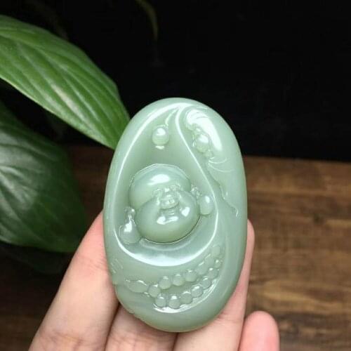 H39#Hetian Yubiyu duck egg blue smile mouth often open pendant, jade quality and moist