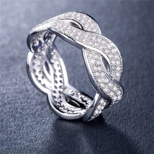 White zircon ladies ring female classic retro inlaid zircon jewelry gilded couple anniversary gift ring