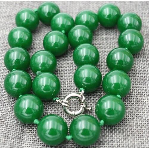 Pretty HOO Beautiful Green Jade 18mm Round Beads Necklace 18" AAA