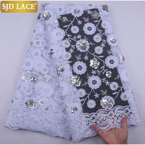 SJD LACE Handmade Sequins African Lace Fabric Embroidery French Lace Fabric High Quality Milk Silk Laces For Wedding Party A2174