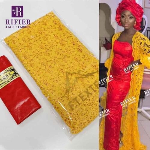 Latset Red And Yellow Swiss Voile Lace Fabric With Guipure Ankara Bazin Riche Fabric For Women Sewing Clothing Dry Lace Fabrics