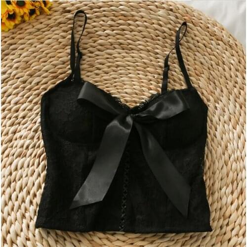 Summer Womens Short Lace Wrap Chest Pad Sling Bow Camisole