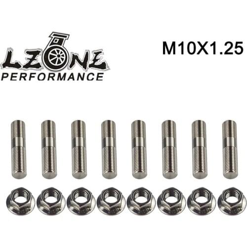 LZONE - 8 pcs 10mm Stainless Steel Exhaust Studs & Serrated Nuts M10x1.25 Stud Conversion Tall Lug Bolts SCREW ADAPTER kit