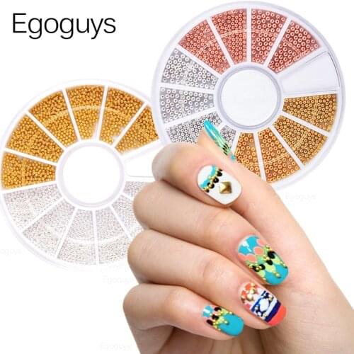 1Box Gold Silver Rose Mini Small Metal Nail Decorations Beads Pearls Caviare Stainless Steel Ball 3D DIY Nail Art Rhinestones