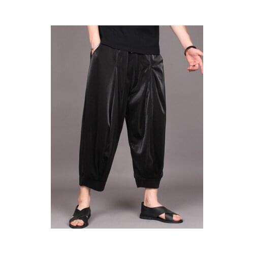 Fashion brand dark harlon nine cent trousers summer gloss fabric wide leg trousers hairdresser trend ice slacks
