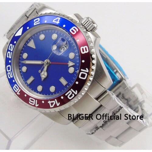 Fashion Sapphire Crystal Nologo 40MM Mens Watch GMT Function Red Blue Bezel Automatic Movement Wrist Watch