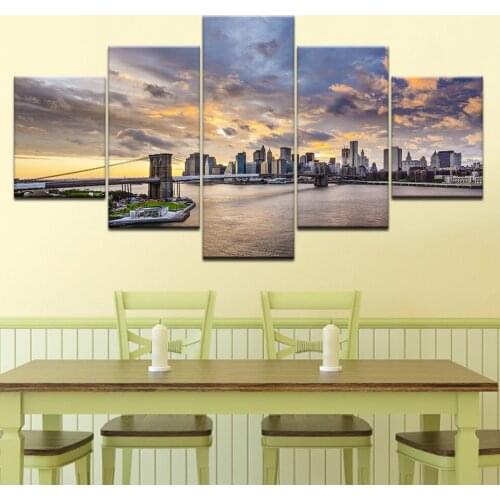 The bridge on sea beautiful sky 5 piece Wallpapers modern Modular Poster art Canvas painting for Living Room Home Decor