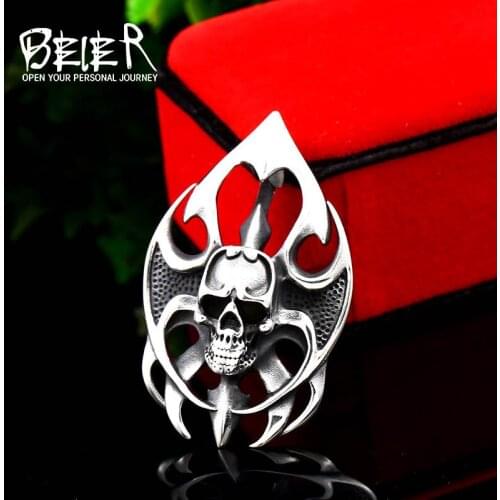 BEIER stainless steel Fire Skull Biker Rocker Punk Pendant boys jewelry for man or women drop shipping BP8-355