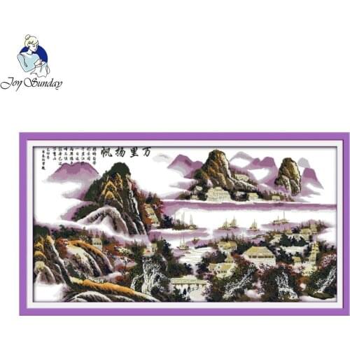 Joy Sunday scenic style Sailing cross stitch printed patterns kits 14ct and 11ct white canvas wall painting for house decoration