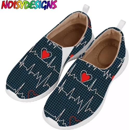NOISYDESIGNS Heart Rate Printing Womens Casual Shoes Slip On Comfortable Walking Sneakers Cartoon Nursing Shoes Women Custom