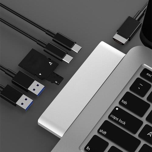 Newest 6 in1 Type C USB C Hub Adapter 3.0 ports Card Reader 4K HDMI-compatible For MacBook Pro