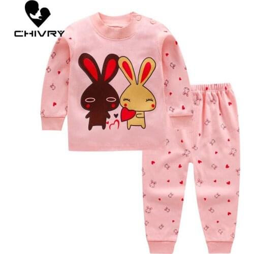 New 2020 Kids Girls Boys Pajama Sets Cartoon Print Long Sleeve O-Neck Cute T-Shirt Tops with Pants Baby Autumn Sleeping Clothes