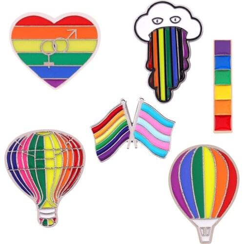 New Rainbow Jewelry Creative Cartoon Hot Air Balloon Flag Paint Alloy Badge Wholesale