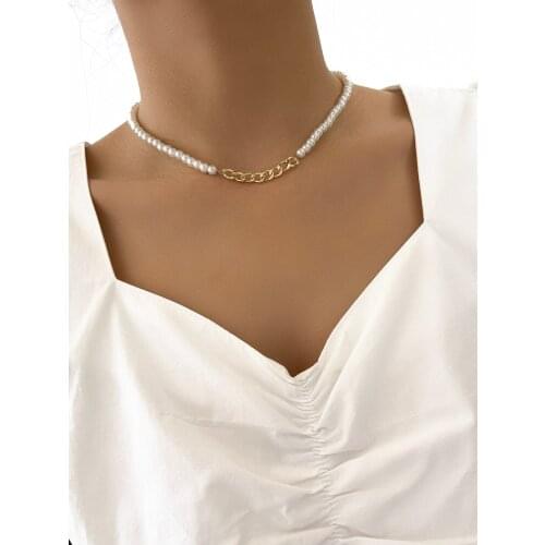 Stillgirl One Piece Vintage Pearl Gold Chain Pendant Necklace for Women Kpop Boho Geometric Choker Female Y2k ZA Fashion Jewelry