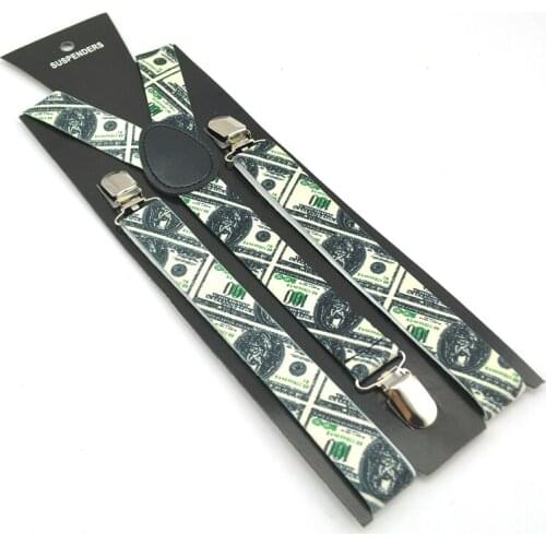 2.5cm/1inch wide Men Women Unisex"American US Dollar"Pattern Suspender Clip-on Braces Elastic Braces Suspender Y-back Suspenders