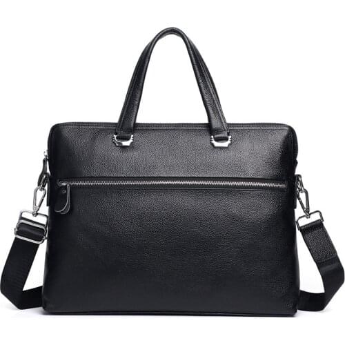 Mens Fashion Genuine Leather briefcase mens shoulder bag top layer cowhide business 15 inch laptop bag male Totes bag handbag