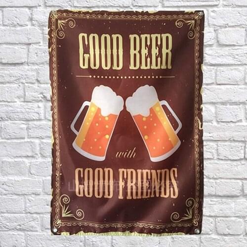 GOOD BEER GOOD FRIENDS Poster Banners Bar Cafe Hotel Theme Wall Decoration Hanging Art Waterproof Cloth Polyester Fabric Flags