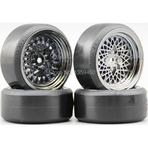 Pre-Glued 4pcs RC CS-R Drift Tires Tyre Wheel ClassicCH 6mm offset (Chrome Gray) With Silencing Sponge For 1/10 drift