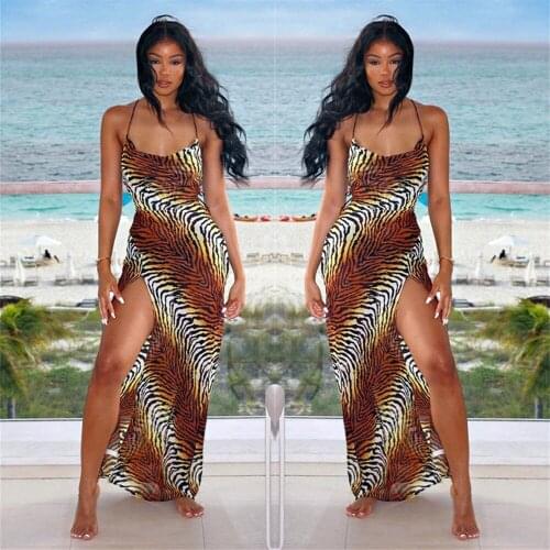 Sexy European and American Womens Dress New Fashion Tiger Print Halter Dress Beach Dress 6412