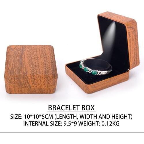 New Khaki Wooden LED Bracelet Jewelry Packaging Box Earring Necklace Ring Pendent Jewellery Organizer For Women Wedding Gift