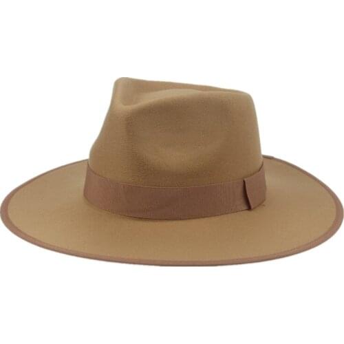 Women hats fedoras big brim 9.5cm ribbon band outdoor panamas classic formal jazz felt hats wedding fedora hat gorras para mujer