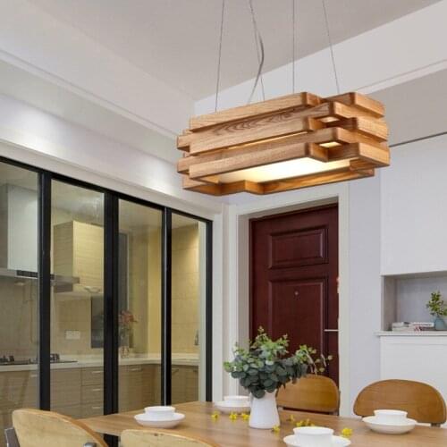 Nordic personality wood Pendant Lights table art rectangular living room restaurant tea room creative wood Pendant lamps