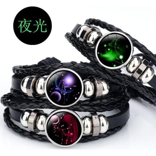 Luminous twelve constellation bracelet male and female students couple retro punk bracelet