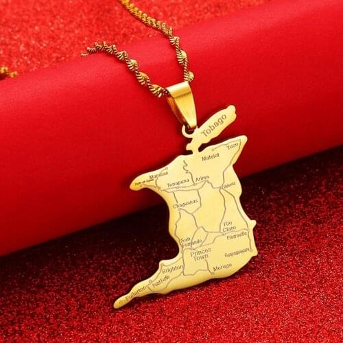 Trinidad and Tobago Map City Name Pendant Necklaces Women Men Stainless Steel Ethnic Jewelry Gift