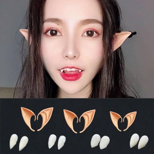 Halloween Decoration Elf Ears Vampire Teeth Set Halloween Cosplay Props Party Supplies Fangs Dentures Props Mysterious Fairy Ear