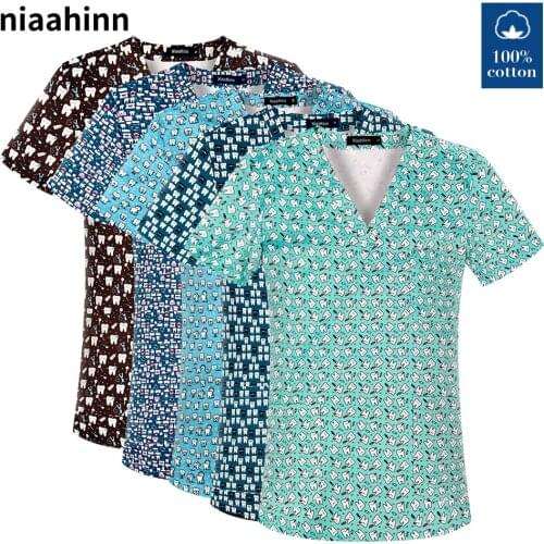 Tooth Print Nurse Uniform Unisex Hospital Doctor Surgery Workwear Surgical Top Pet Grooming Work Clothes Dental Clinic Costume