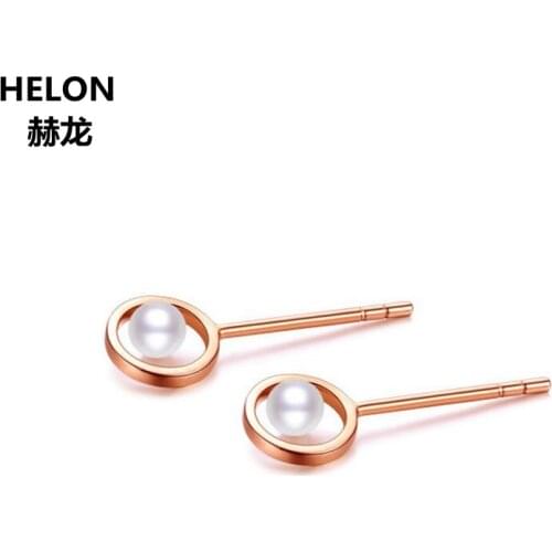 Solid 14k Rose Gold Women Stud Earrings 3-3.5mm Freshwater Pearl Earrings Fine Jewelry Trendy Gift
