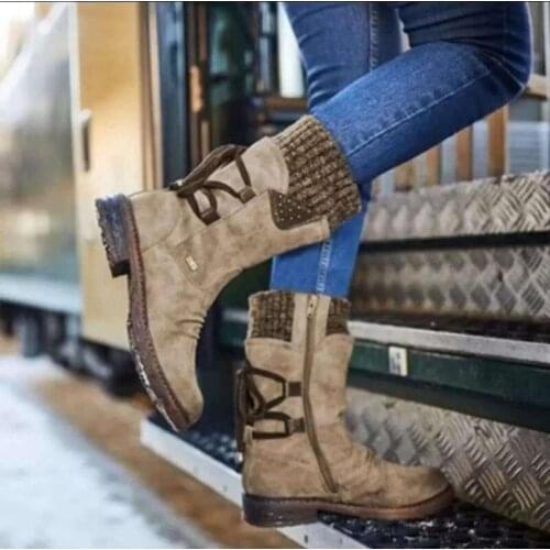 2021 Women Winter Mid-Calf Boot Flock Winter Shoes Ladies Fashion Snow Boots Shoes Thigh High Suede Warm Botas Zapatos De Mujer