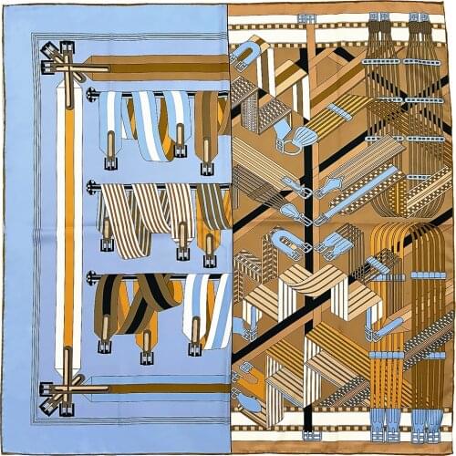 Belt chain Brand Hijab Scarf Women Bandana Handmade Curled Twill Silk Square Scarf Foulard Head Scarves For Ladies 2020 Design