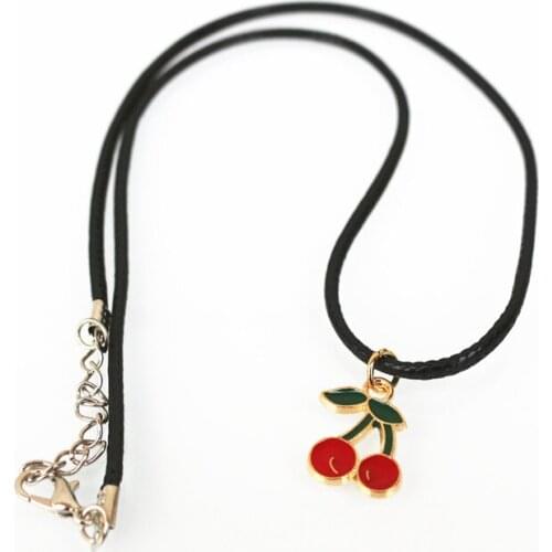 Fashion Cute Tiny Red Cherry Pendant Necklace For Women Leather Rope Chain Choker Necklace Female Bijoux Jewelry Wedding Gift