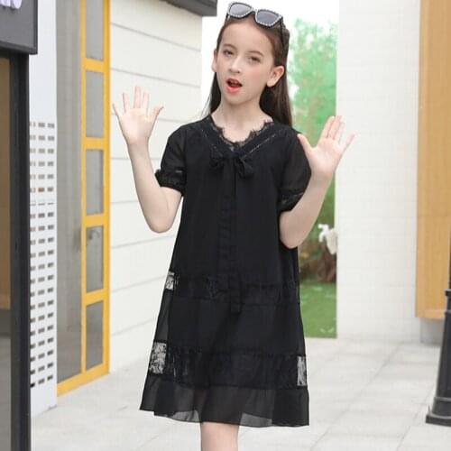 4-15Y girls party dress kids dresses for girls summer dress 2020 black elegant children clothes teenage clothing vestidos robe