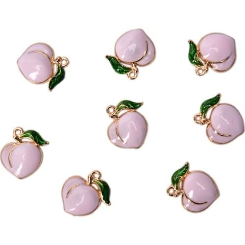 10 PCS Cute Pink Peach Shape Enamel Alloy Charms Gold Coating Fruit Pendants DIY Accessories for making Earrings necklaces