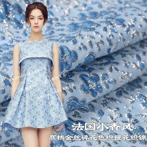 140cm wide French style small wind gold and silver thread floral dyed jacquard fabric dress