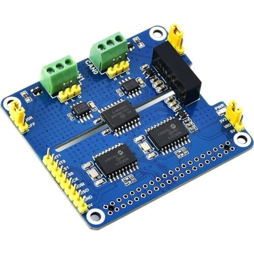 2-Channel Isolated CAN Expansion HAT, For Raspberry Pi, MCP2515 and SN65HVD230 Dual Chips Solution
