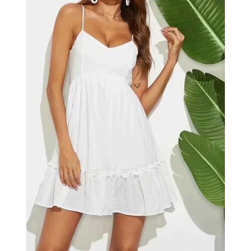 2021 Women Summer beach sexy Lace backless Tie-string Dresses Tether Vestidos holiday sleeveless Sling Dress Ruffle Sundresses