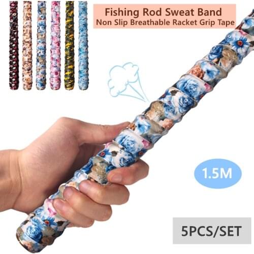 5Pcs Anti-slip Fishing Rods Grip Sweatband Breathable Badminton Tennis Racket Handles Tapes