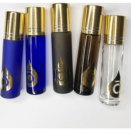 50pcs 10ml Brown Gold Essential Oil Perfume Bottle Roller Thick Glass Roll on Durable for Travel Cosmetic Refillable Container