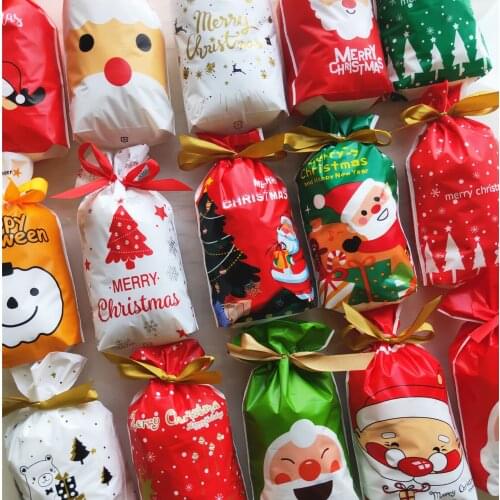 50 Pieces/lot Merry Christmas Drawstring Bag Candy Pouch Santa Claus Deer Kitchen Pumpkin Cookie Gift Bundle Food Rope Bag