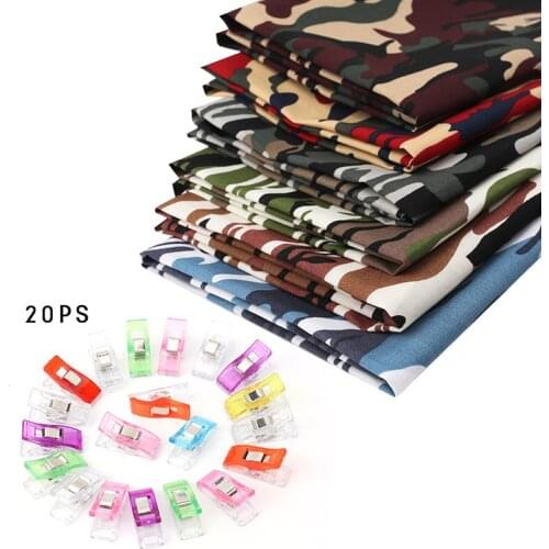 IBOWS Cotton Printed Fabric Camouflage 6pcs 40*50cm Fabric And 20pcs Tiger Head Clip Headwear Garment Hat Sewing Material