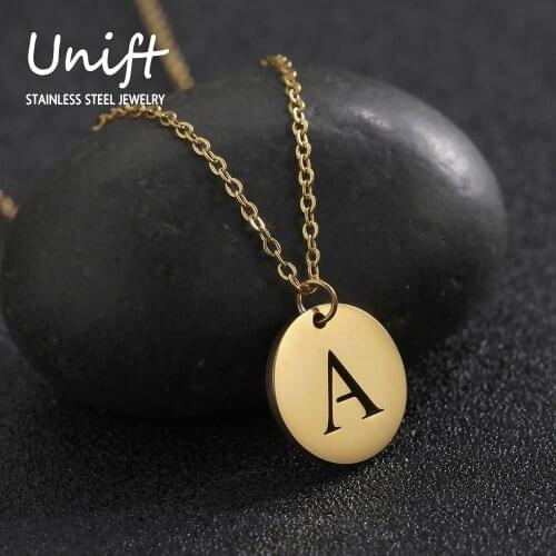 Unift Classic A-Z Initial Letter Pendant Necklace Stainless Steel Gold Color Choker Casual Men Women Accessories Birthday Gift