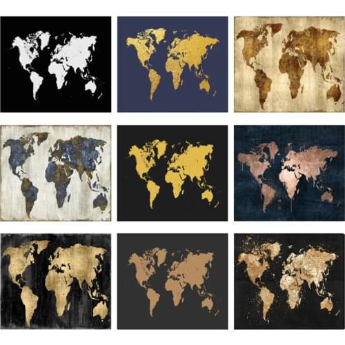 Abstract World Map Diamond Painting Retro Full Diamond Embroidery Modern Wall Art Picture For Living Room Study Home Decor Gift