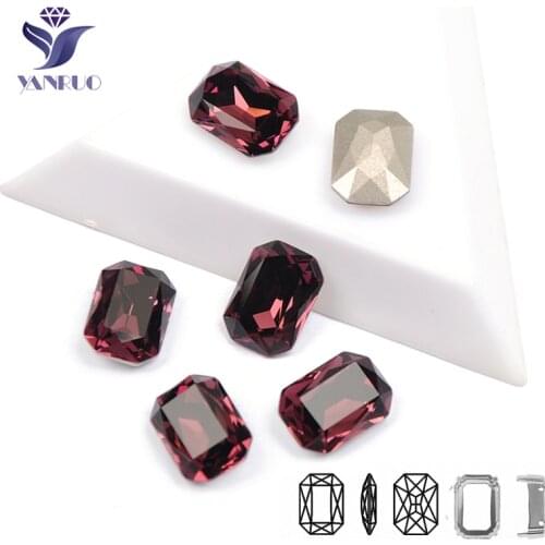 YANRUO 4627 Octagon Charm K9 Crystal Amethyst Pointback In Studs Rhinestones Sewing On Claws Crystal For Craft Jewelry