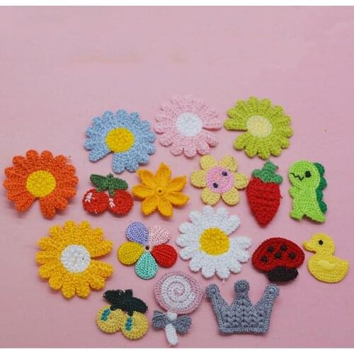 20Pcs/Lot Multi Style Crochet Daisy Strawberry Dinosaur Appliques For Hair Clip Accessories And DIY Kid Cloth Patches