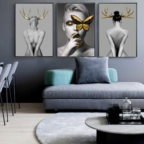 Butterfly Feather Girl Oil Painting Awakening Canvas Poster Print Nordic Decoration Wall Picture for Living Room Modern