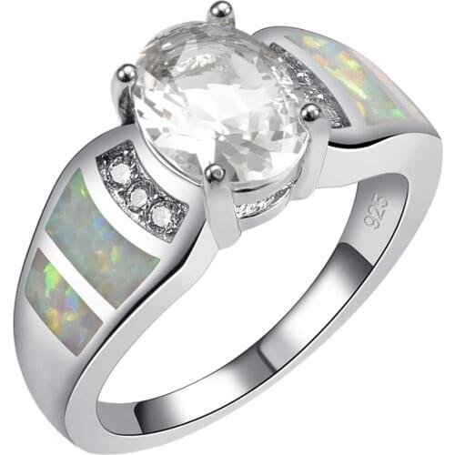 White Crystal Zircon With White Fire Opal 925 Sterling Silver Ring Size 6 7 8 9 10